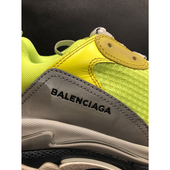 Balenciaga Triple S Sneaker Neon Yellow Grey Speed Flat Trainer 42 Mens US 9 - Picture 8 of 12